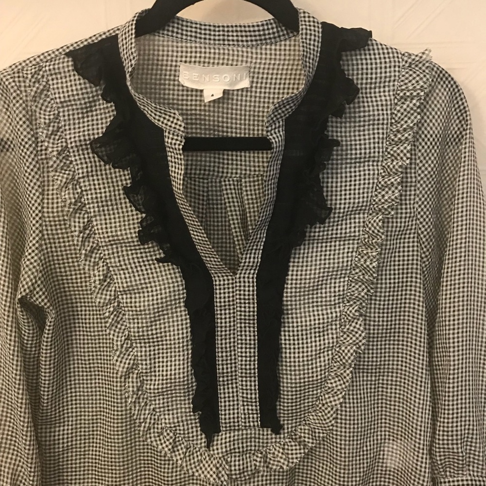 Anthropologie Black and White Gingham Blouse